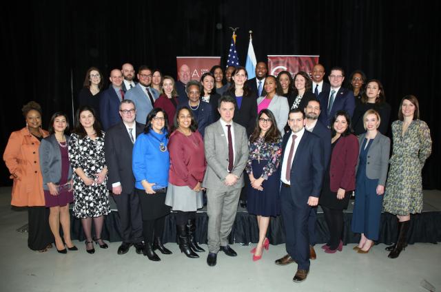 The 2020 cohort of Civic Leadership fellows joined by Chicago Mayor Lori Lightfoot, Dean Katherine Baicker, Professor William Howell, and Center for Effective Government Executive Director Sadia Sindhu.