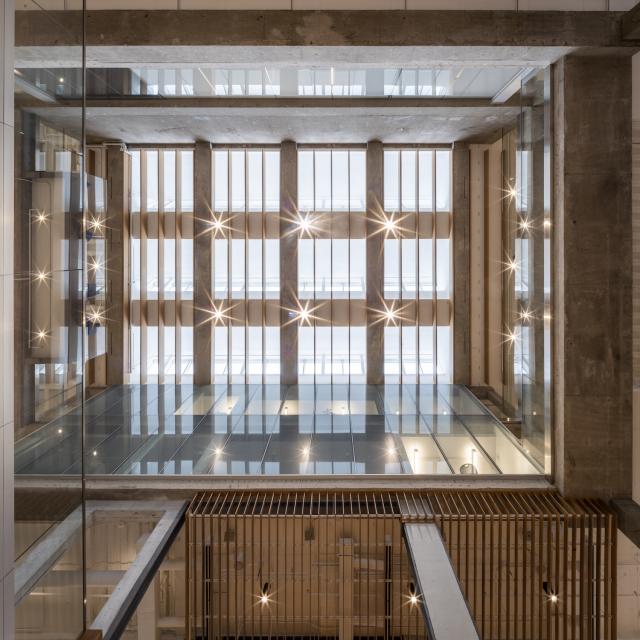 The ceiling from the Forum of the Keller Center. Photo by Tom Rossiter.