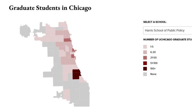 a heatmap of Harris graduate students by neighborhood in chicago