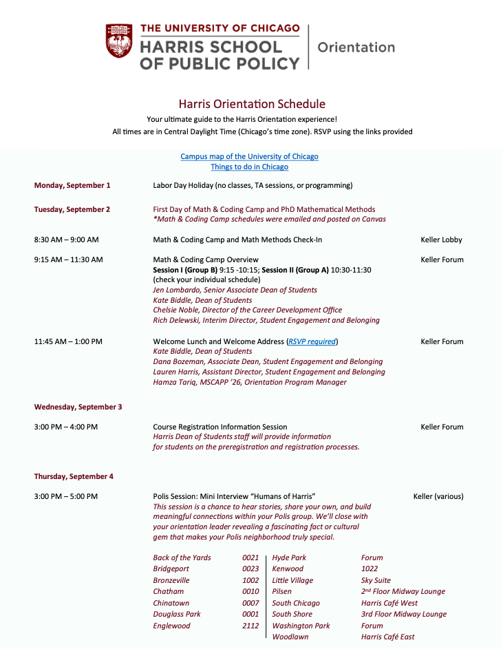 Orientation Schedule