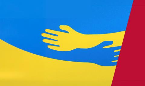 Ukrainian flag hands