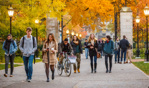 students walking on campus