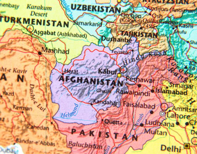 A map of Afghanistan and neighboring countries