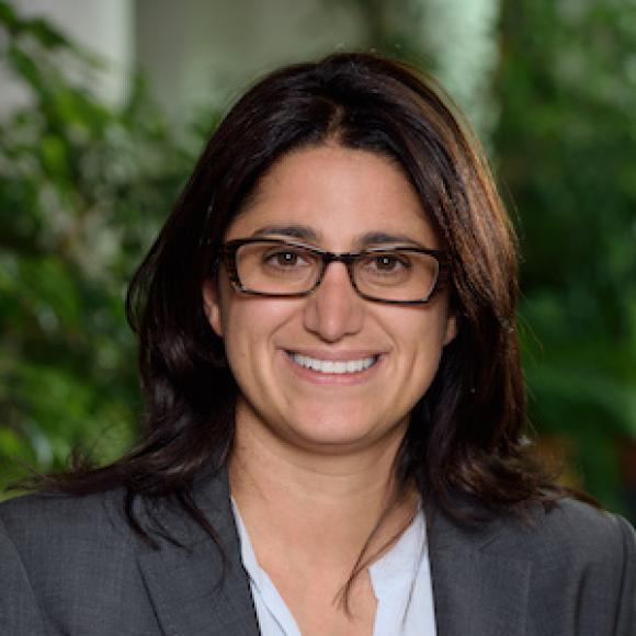 A photo of Dr. Mona Hanna-Attisha in front of a green natural background