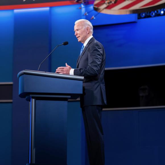 A photo of Joe Biden debating.