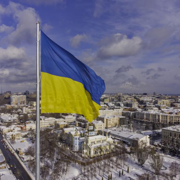 Ukrainian flag in the city of Kharkov